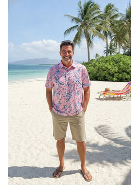 IZOD Swingflex Elite Men’s Golf Polo Tropical Floral Stretch Pink S